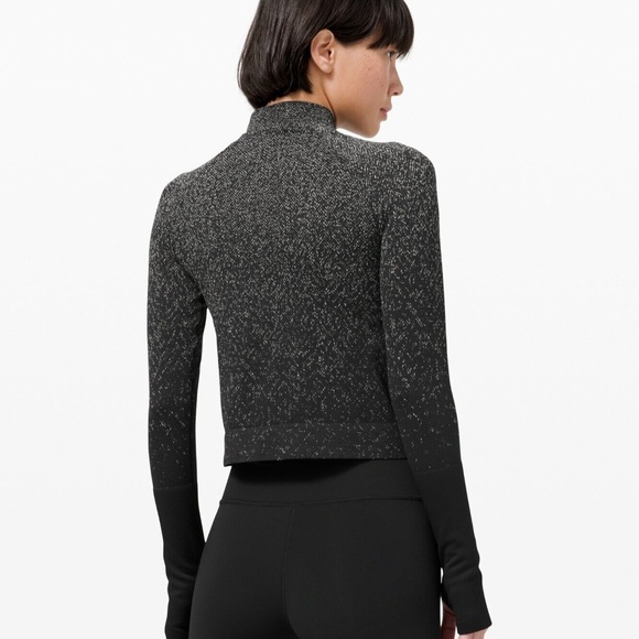 Women's Lululemon Rest Less Cropped Top Half-Zip Herringbone Fade Black Size 10 - Picture 4 of 13